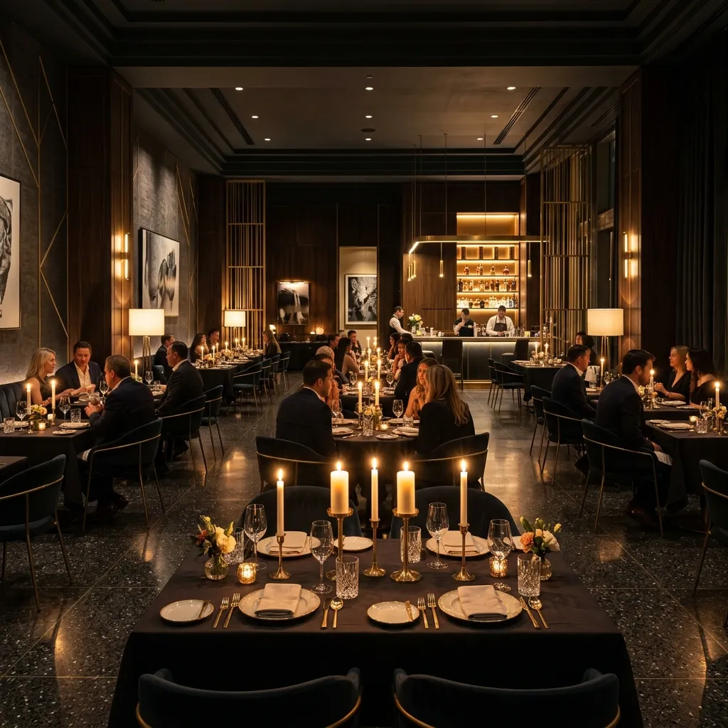 Eleganckie, nastrojowe wnętrze restauracji Aura
